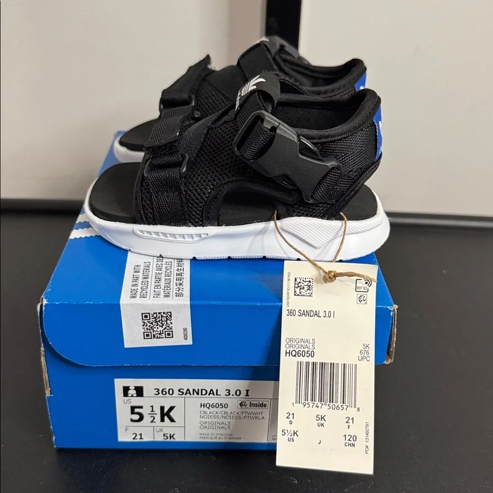 Adidas Toddler 360 Sandak 3.0 Black and White Sandals Size 5.5K New NIB